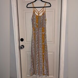 J for Justify Yellow Floral Boho Strappy Maxi Dress